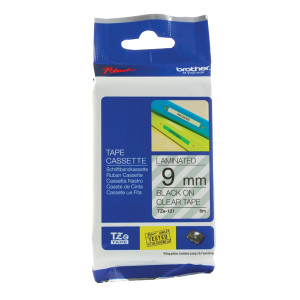 BA8078 Brother P-Touch 9mm Black on Clear TZE121 Labelling Tape